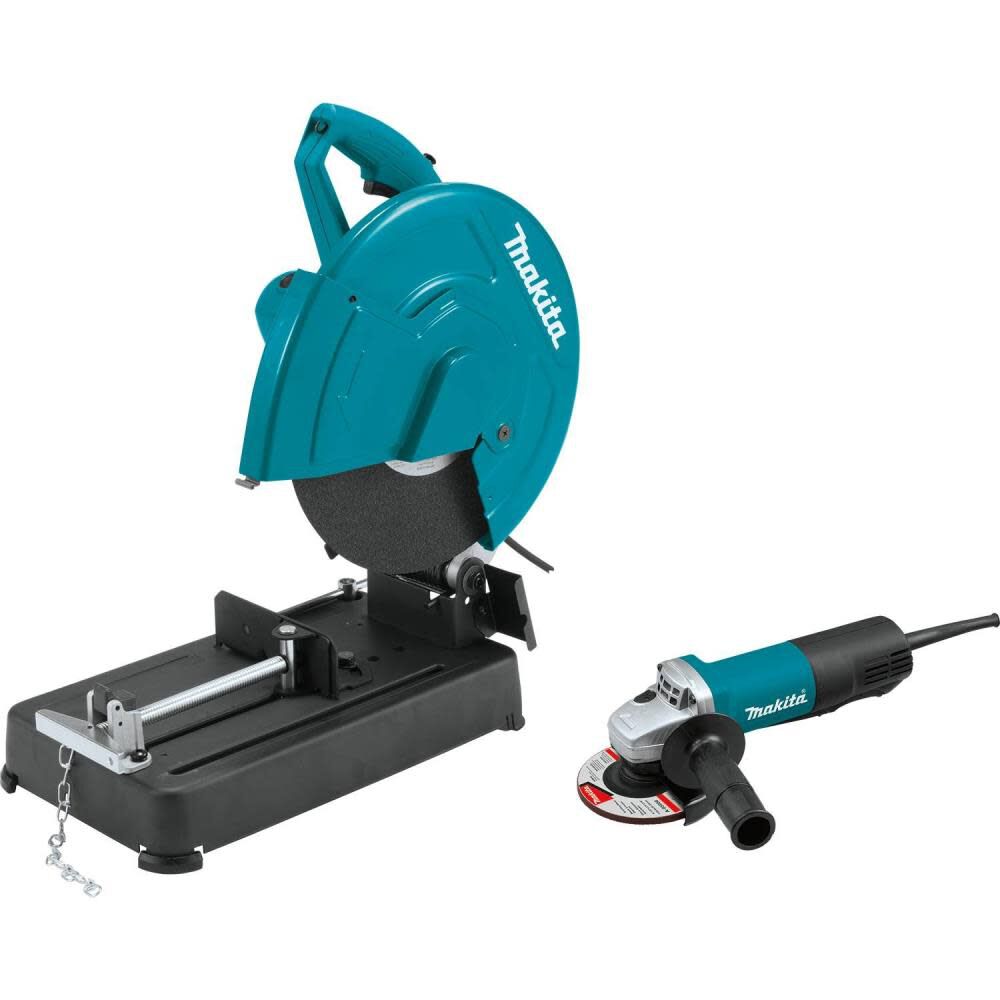 Makita 14 In. Cut Off Saw with 4 1 2 In. Paddle Switch Angle Grinder LW1401X2 Acme Tools