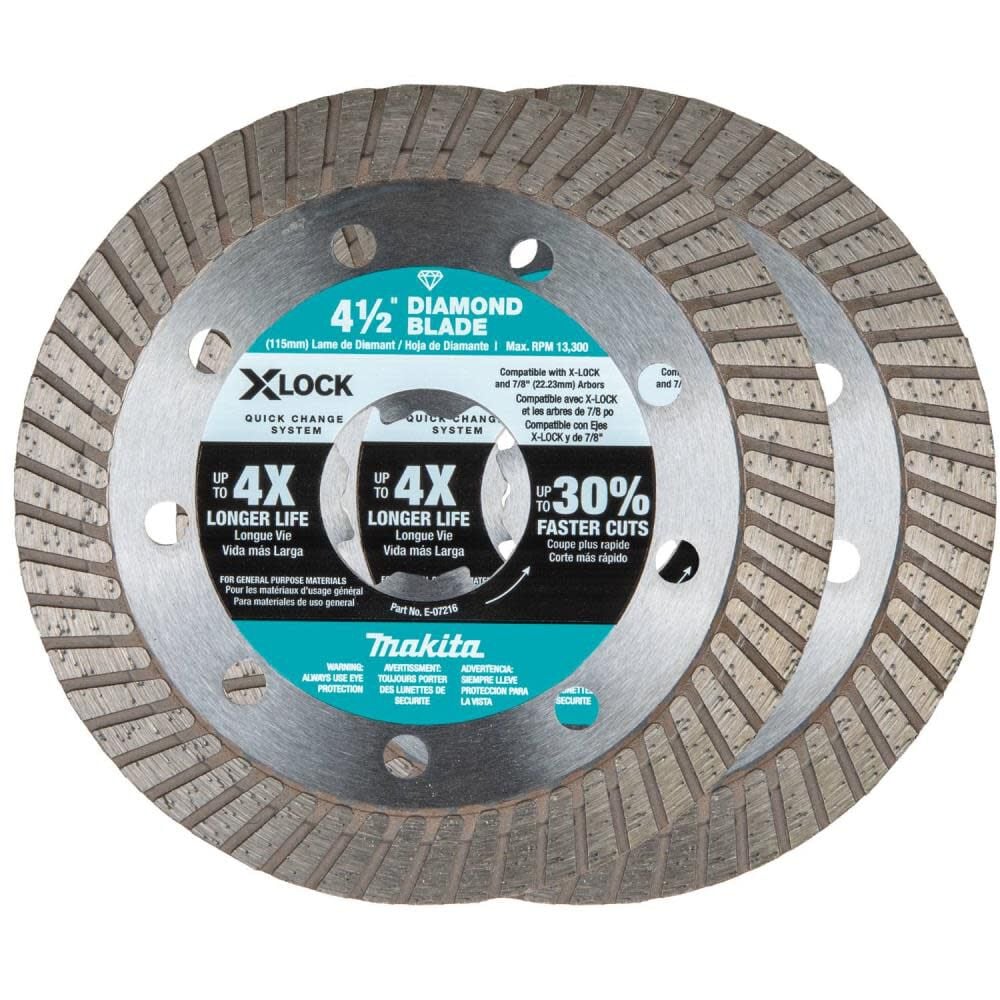 Makita XLOCK 4 1/2 Inch Turbo Rim Diamond Blades for Masonry (2 Pack) - E-07222