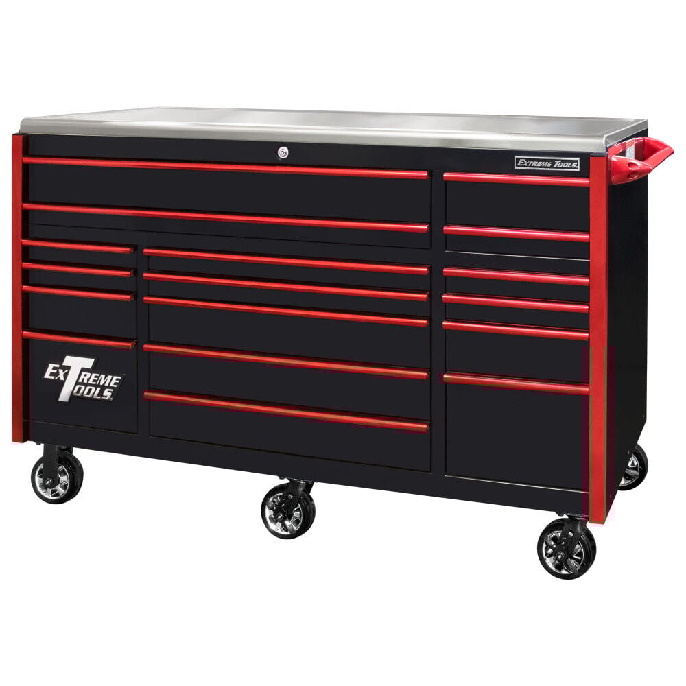 Extreme Tools 72in Black Roller Cabinet with Red Drawer Pulls – EX7217RCQBKRD