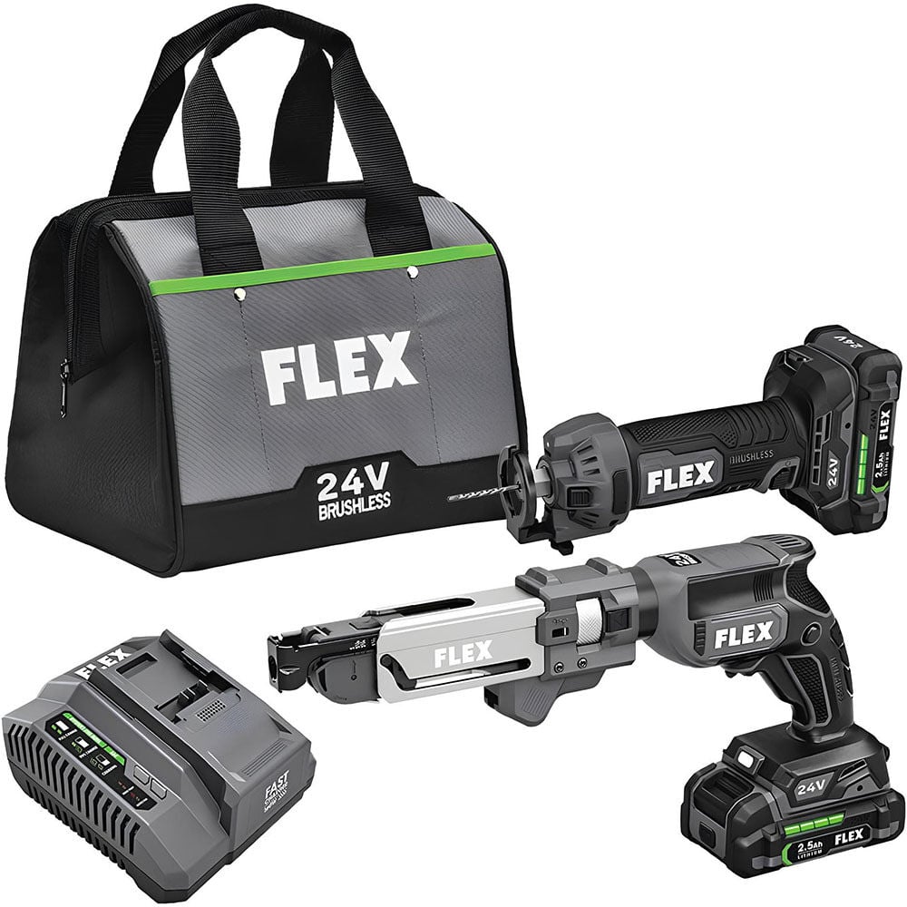 FLEX 24V Drywall Screw Gun With Magazine Attachment and Cut Out Tool Kit, large image number 1
