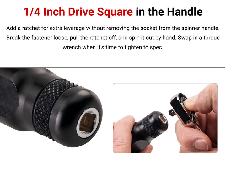 Tekton 1/4 Inch Drive x 6.5 Inch Aluminum Spinner Handle, Drive Square, large image number 3