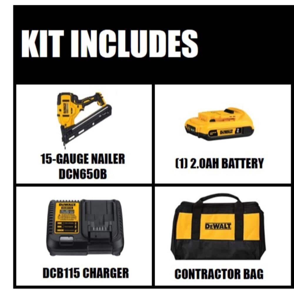 DEWALT 20V MAX XR 15 Gauge Angled Finish Nailer Kit DCN650D1