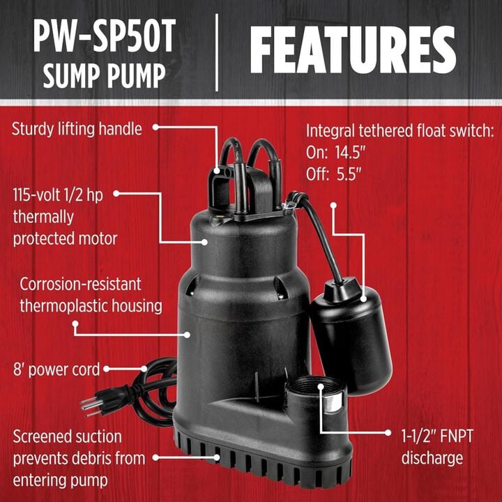 Red Lion 1/2HP 3300 GPH Sump Pump with Tethered Float Switch, large image number 2