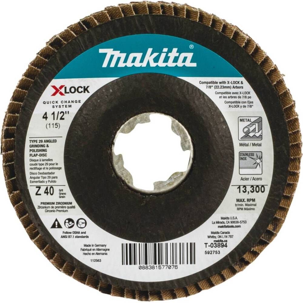 Makita X-LOCK 4 1/2in Angled Grinding and Polishing Flap Disc for X-LOCK and All 7/8in Arbor Grinders 40 Grit Type 29 3pk, large image number 7