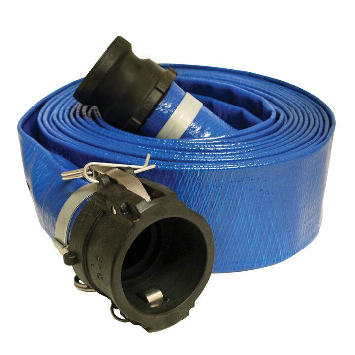 Apache Hose 2 Inch x 25 Ft. Blue PVC Lay Flat Discharge Hose with Poly Cam Lock Fittings