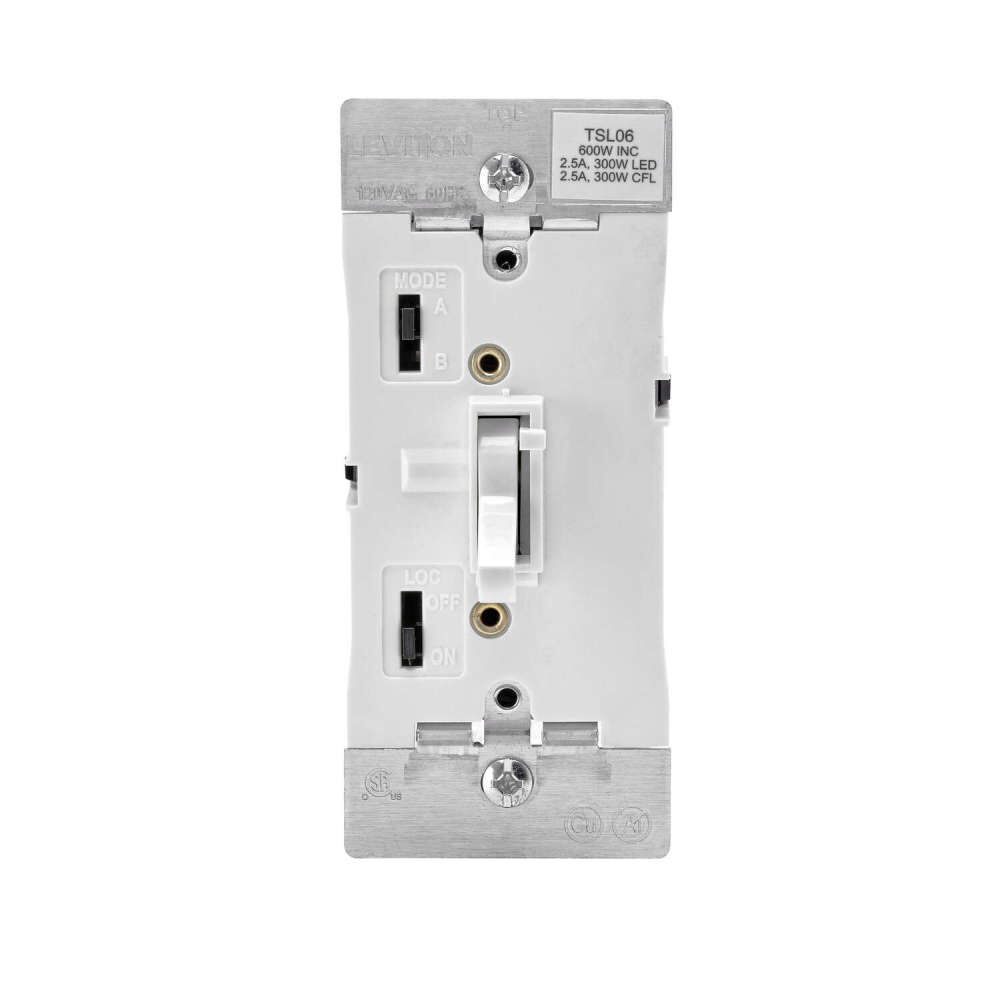 Leviton 600W White Toggle Slide Universal Dimmer Switch, large image number 2