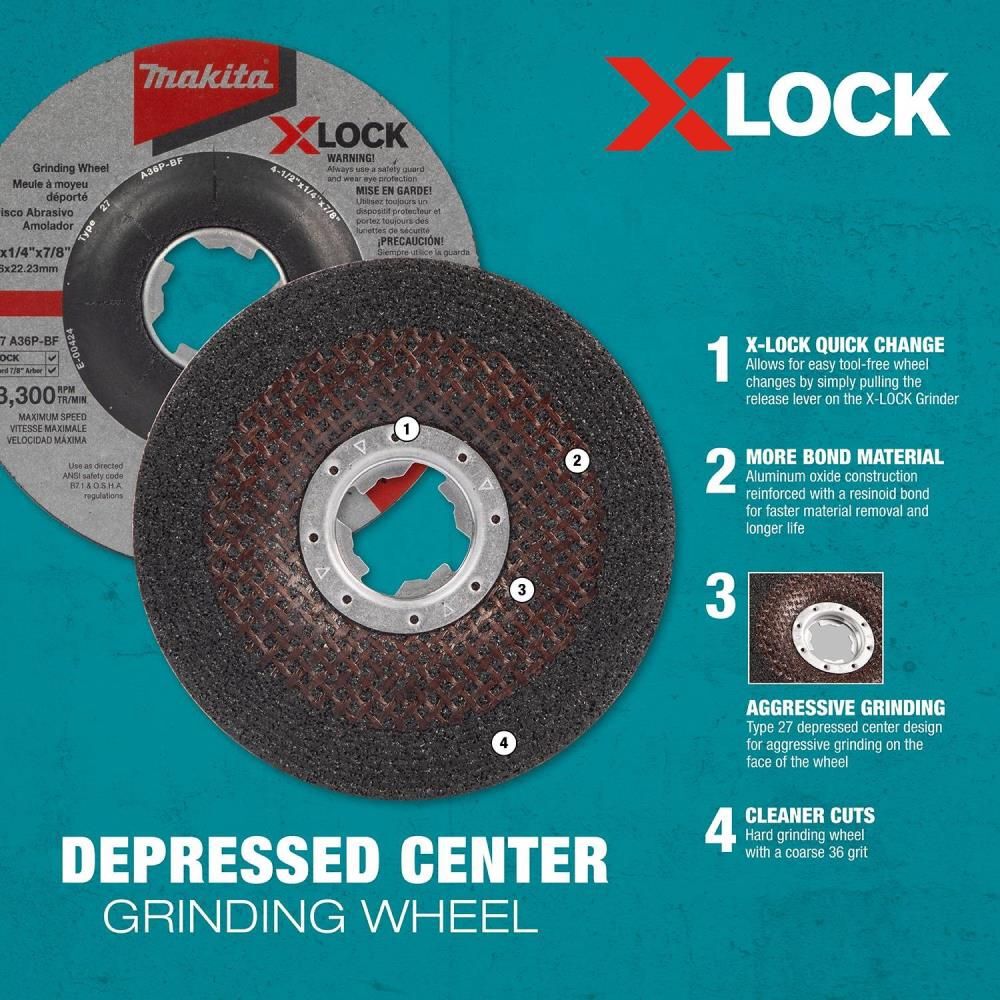 Makita X-LOCK 4-1/2in x 1/4in x 7/8in Type 27 General Purpose 36 Grit Metal Abrasive Grinding Wheel, large image number 6