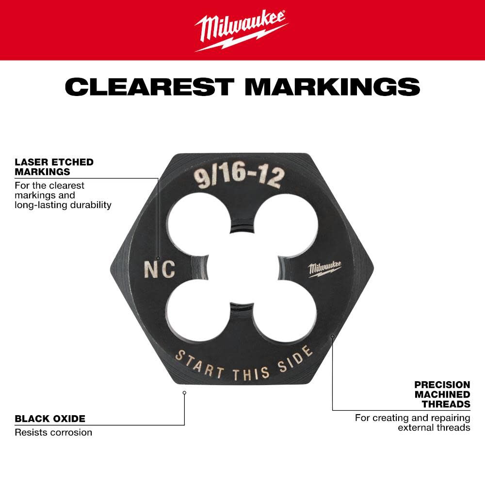 Milwaukee 9/16 in -12 NC 1-7/16 in  Hex Threading Die, large image number 5