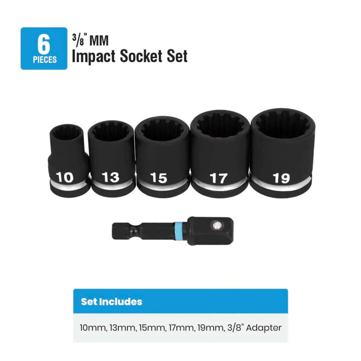 Spyder 3/8 Inch Metric Impact Socket Set With Adapter, 6 Pieces, large image number 5