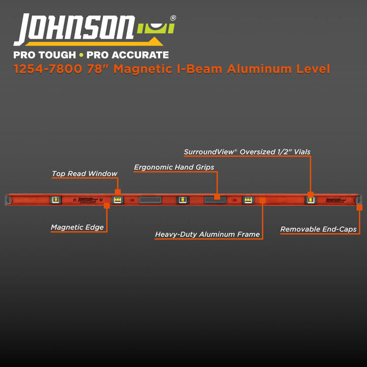 Johnson Level 78-in Magnetic Aluminum I-Beam Level, large image number 2