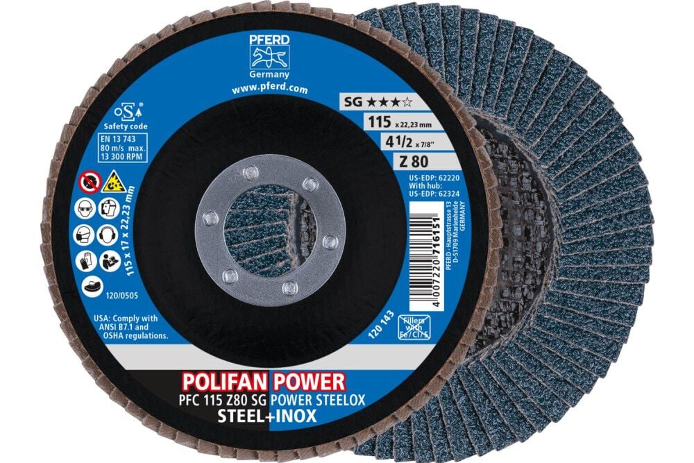 Pferd Flap Disc, 4-1/2 Inch x 7/8, Z SG POWER STEELOX, 80 Grit, T29, Conical, Zirconia, large image number 1