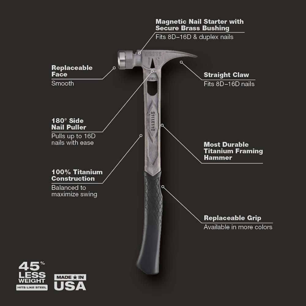 Stiletto TIBONE 15oz Smooth/Curved Titanium Framing Hammer, large image number 2