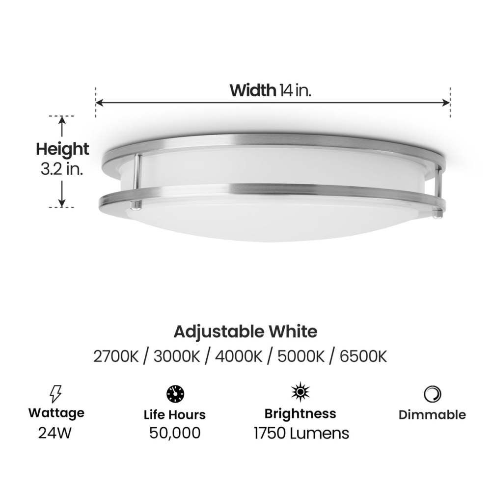 Feit Electric 14 Inch x 6-3/10 Inch 24W 1750 Lumens LED Ceiling Fixture Nickel, large image number 8