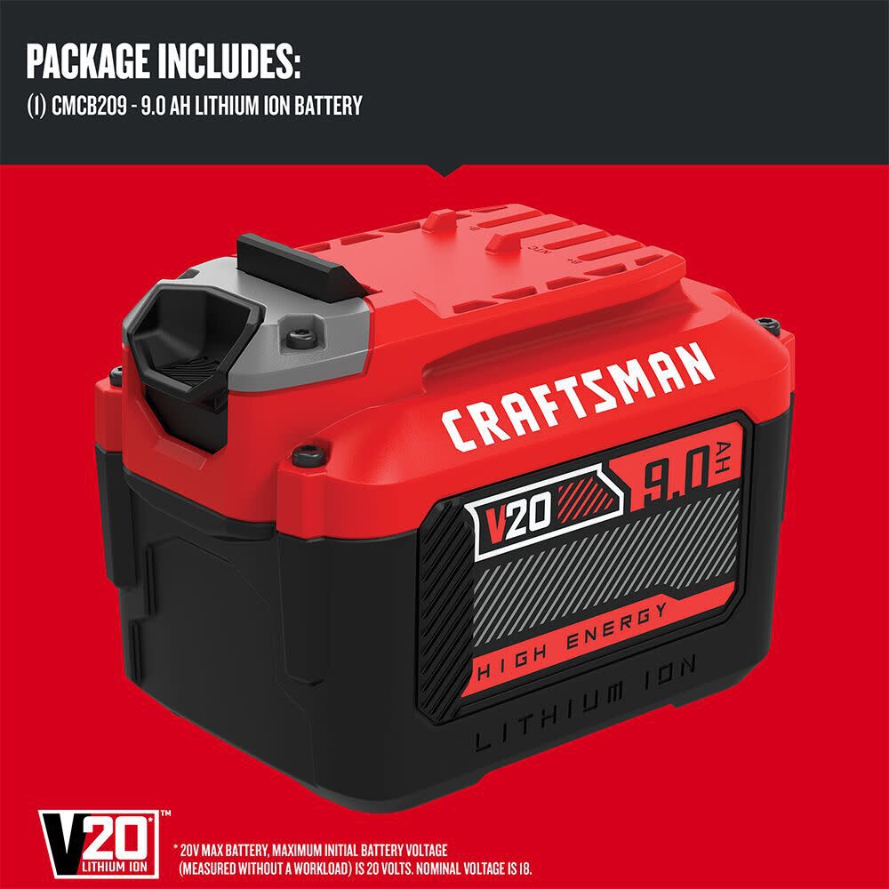 CRAFTSMAN V20 20V 9Ah Lithium Ion Power Tool Battery Pack with Fuel Indicator, large image number 3