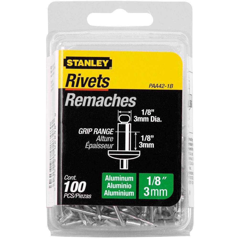 Stanley 100 pack 1/8 Inch x 1/8 Inch Aluminum Rivets, large image number 1