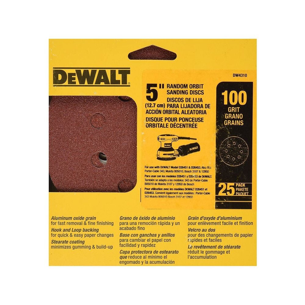 DEWALT 5in 8 Hole 100 Grit Hook & Loop Random Orbit Sandpaper 25pk, large image number 3