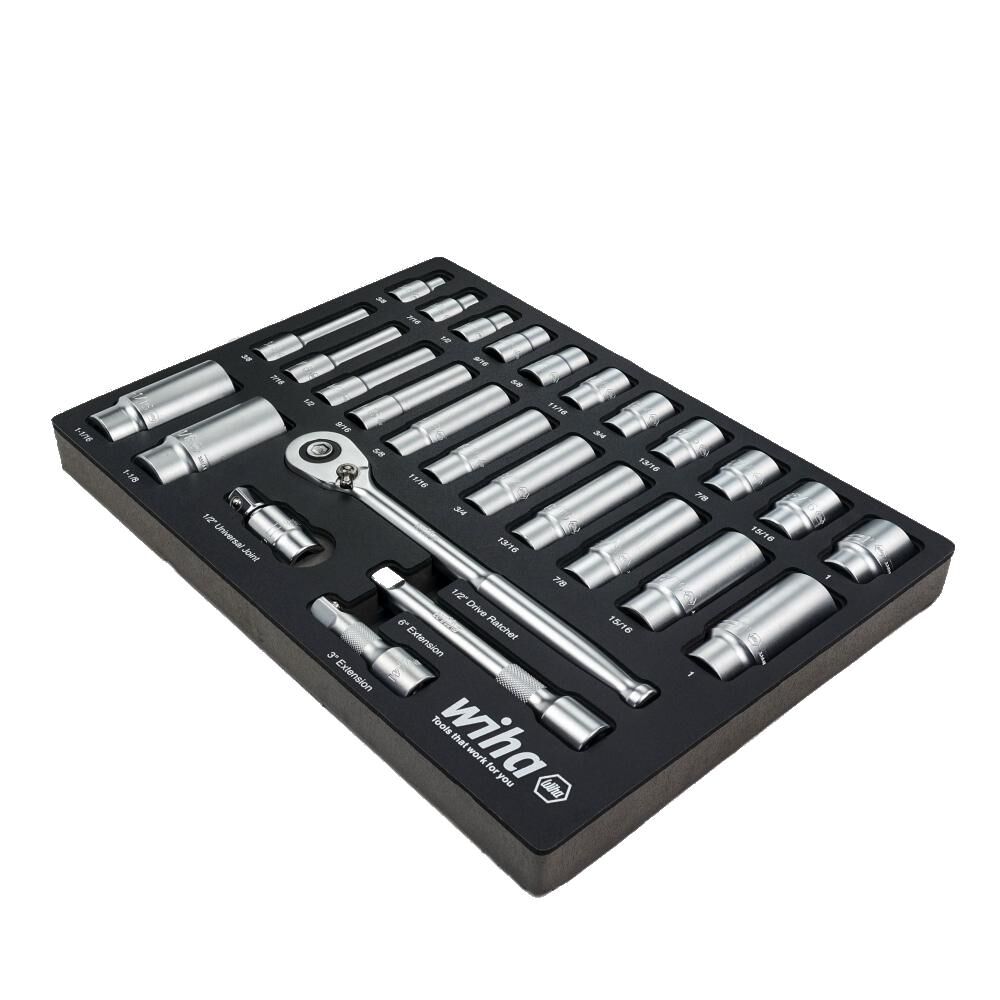 Wiha 1/2 Inch Drive Professional Standard & Deep Socket Tray Set, SAE, 28 Pieces, large image number 2