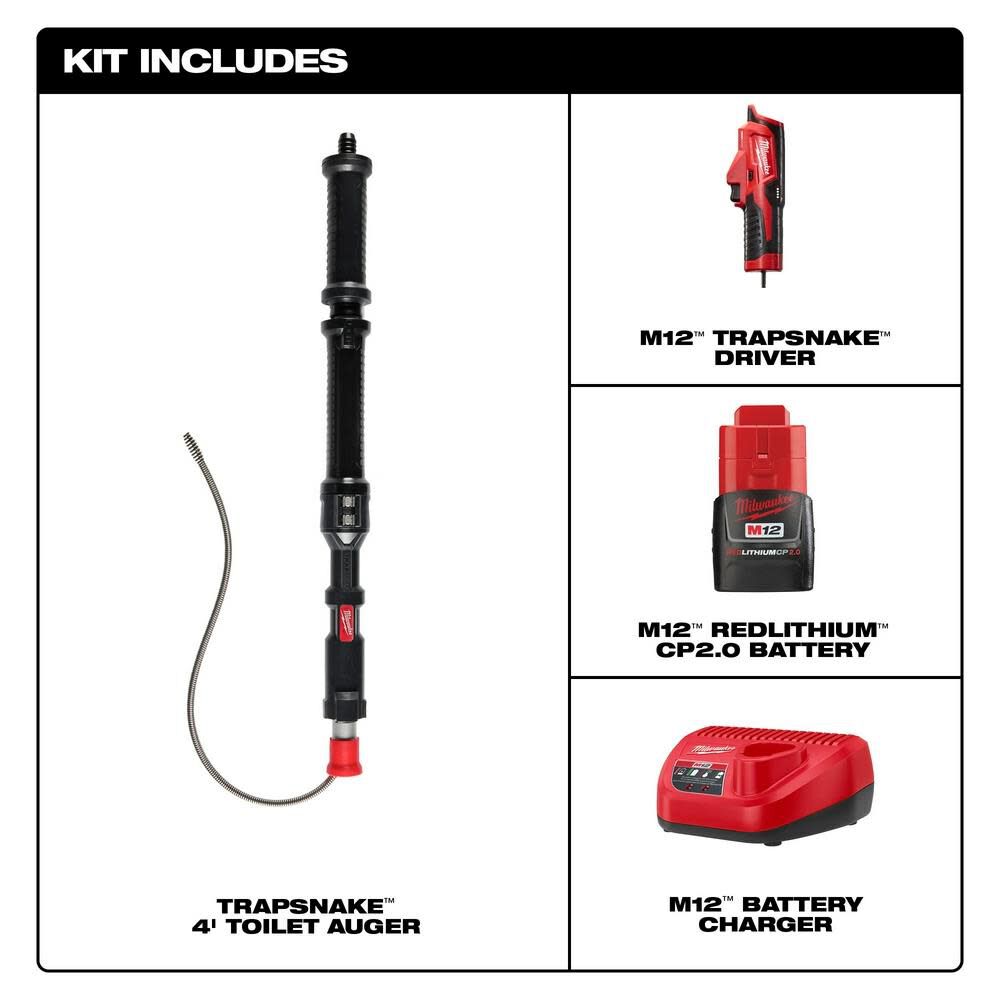 Milwaukee M12 TRAPSNAKE 4' Urinal Auger Kit, large image number 2