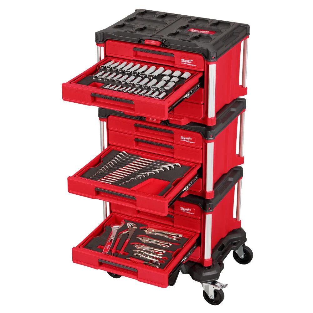 Milwaukee Master Mechanics Hand Tool Set with PACKOUT Drawers and Dolly, 366 Pieces, large image number 1