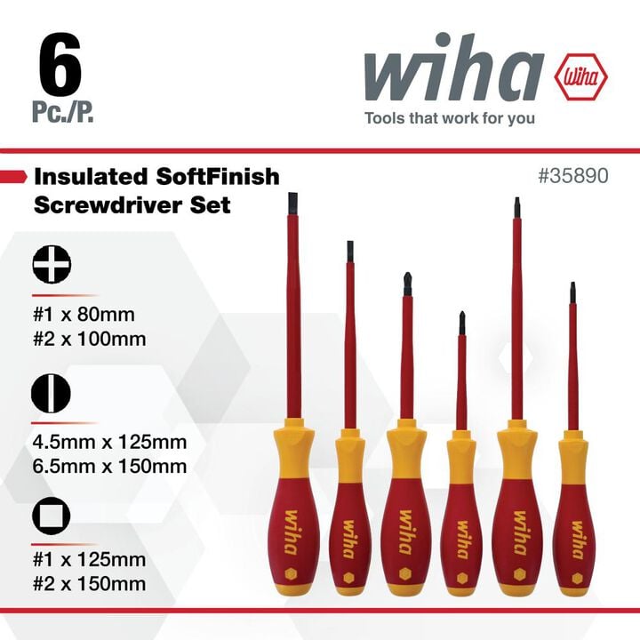 Wiha Insulated SoftFinish Cushion Grip Screwdrivers Set 6 Piece, large image number 2