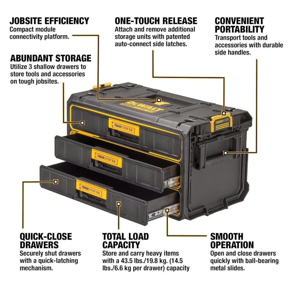 DEWALT Toughsystem2.0 22 Pound 2-Drawer Unit, 6.5 Gallon 3-Drawer Unit Bundle, large image number 9