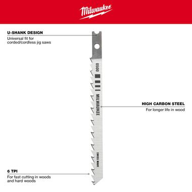 Milwaukee 4 in. 6 TPI High Carbon Steel Jig Saw Blade 5PK, large image number 3