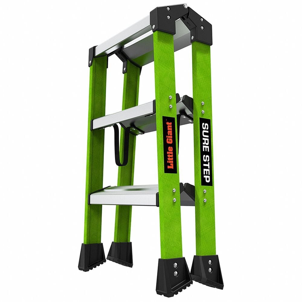 Little Giant Safety Sure Step 375 Lb Double Sided Fiberglass 3 Step Stool Black & Green, large image number 3