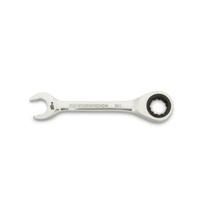 GEARWRENCH 7/16 Inch 90-Tooth 12 Point Stubby Combination Ratcheting Wrench, large image number 0