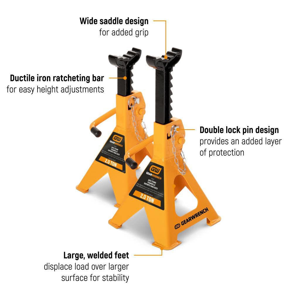 GEARWRENCH 3.5 Ton Low Profile Floor Jack & 6 Ton Ratcheting Jack Stand 2 Pack Bundle, large image number 2