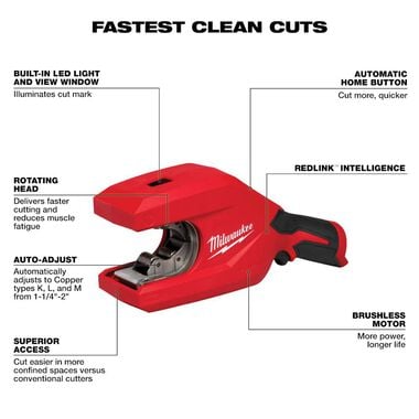 Milwaukee M12 Brushless 1-1/4 Inch to 2 Inch Copper Tubing Cutter Cordless (Bare Tool), large image number 1