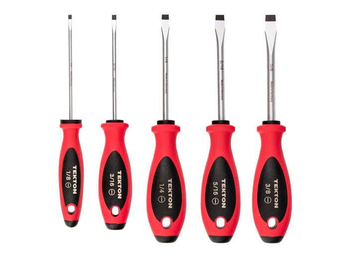 Tekton Slotted Screwdriver Set 4 Inch Shanks 1/8 - 3/8 Inch 5 Pieces