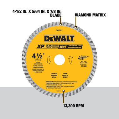 DEWALT 4.5 In Industrial Wet/Dry Diamond Masonry Blade, large image number 1