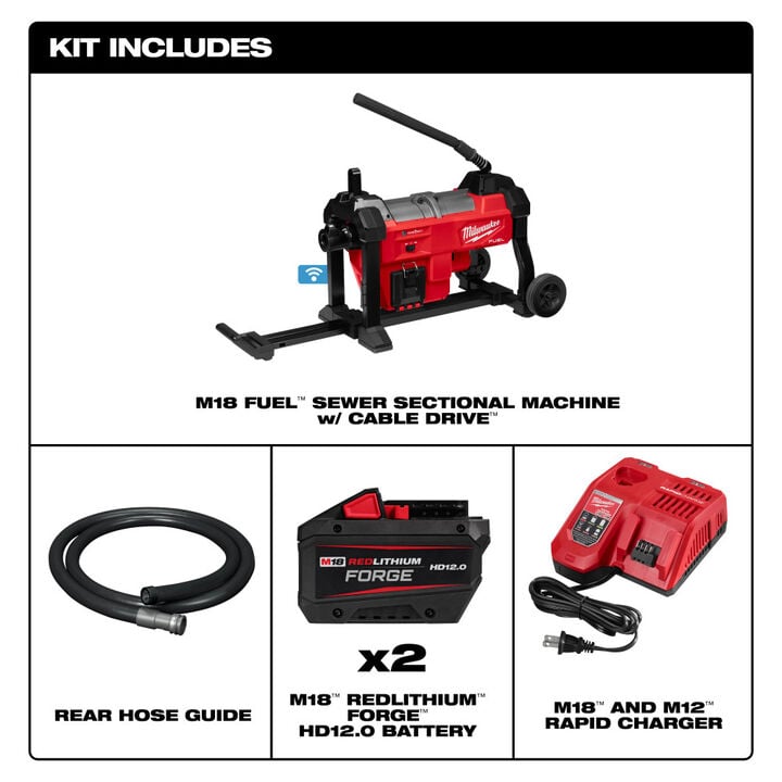Milwaukee M18 FUEL Sewer Sectional Machine with Cable Drive Kit, large image number 1