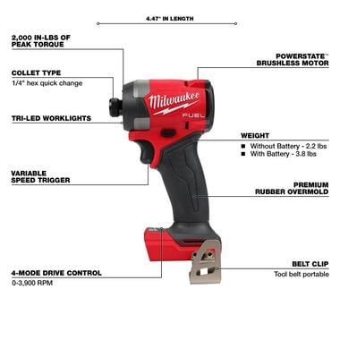 Milwaukee M18 FUEL 1/4inch Hex Impact Driver (Bare Tool), large image number 3