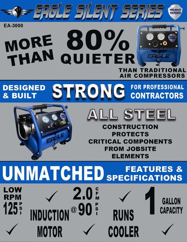 Eagle Compressor Silent Series 1 Gallon Portable Electric Air Compressor, large image number 6
