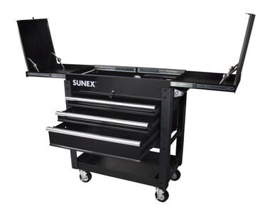 Sunex 3 Drawer Slide Top Utility Cart with Power - Black