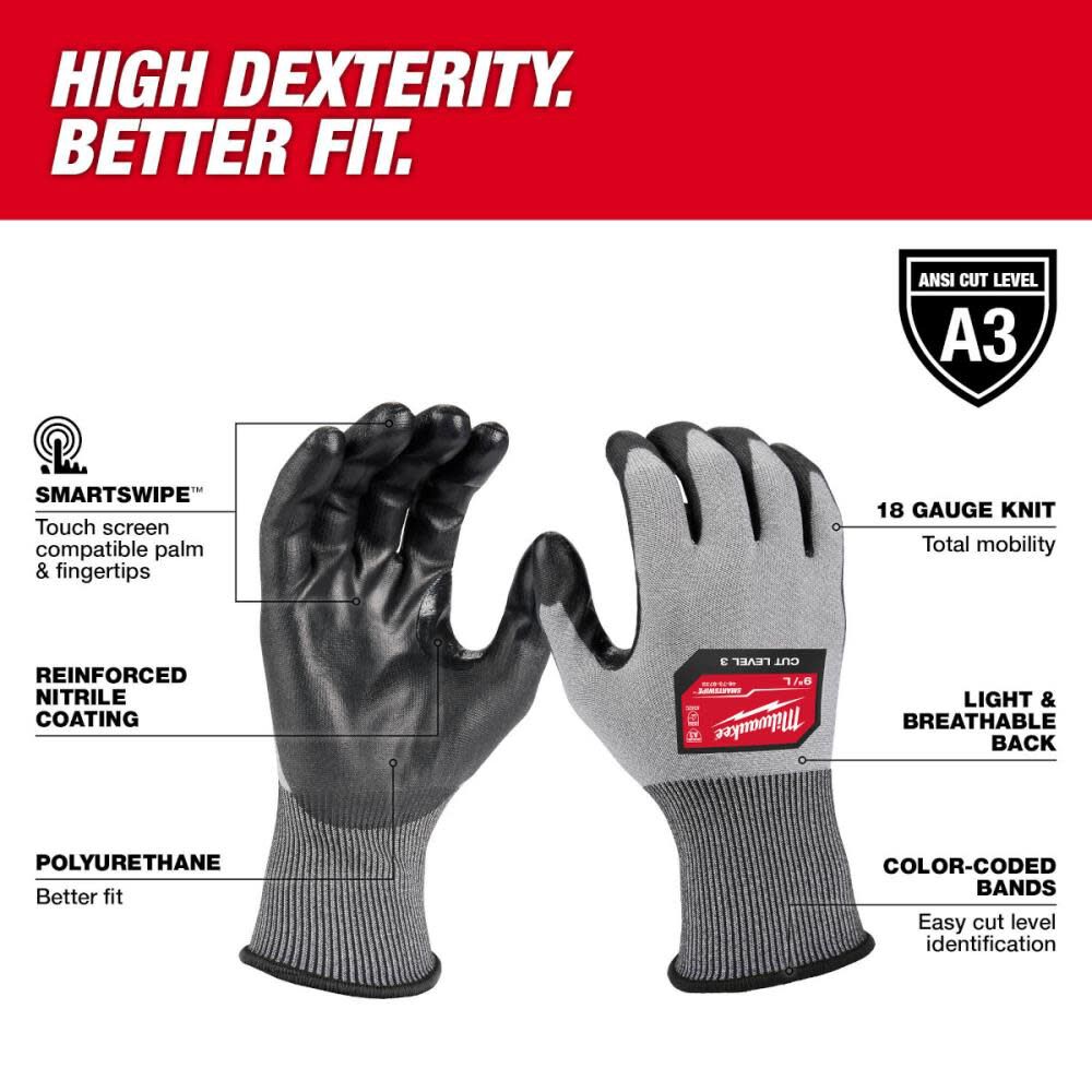 Milwaukee Cut Level 3 Gloves High Dexterity Polyurethane Dipped, large image number 3