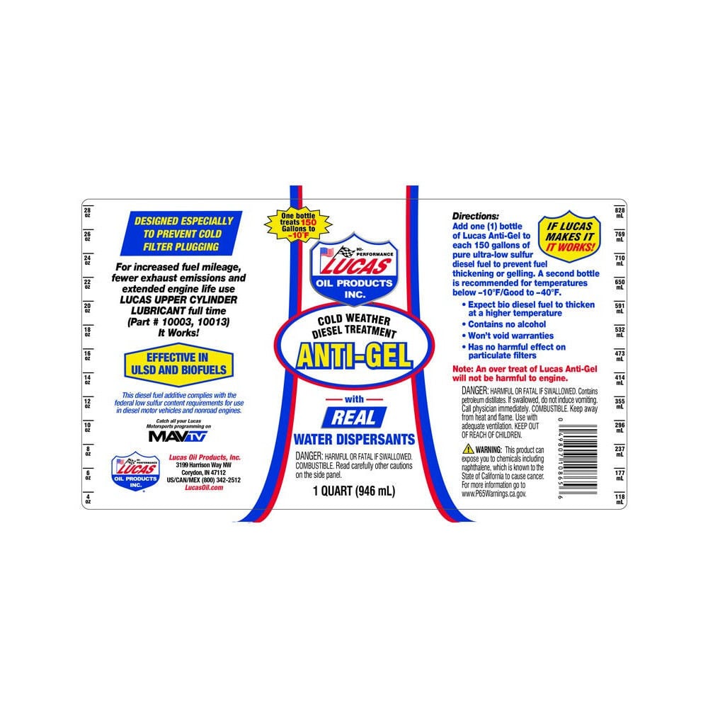 Lucas Oil 1 Qt Anti-Gel Cold Weather Diesel Treatment, large image number 2