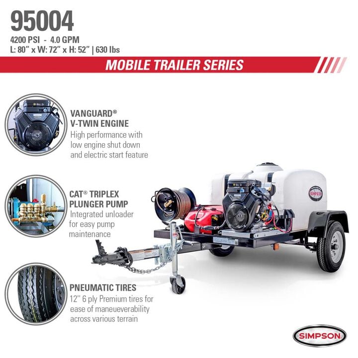 Simpson 4200 PSI 4.0 GPM Gas Powered Cold Water Pressure Washer Trailer with 5 Spray Tips, large image number 1