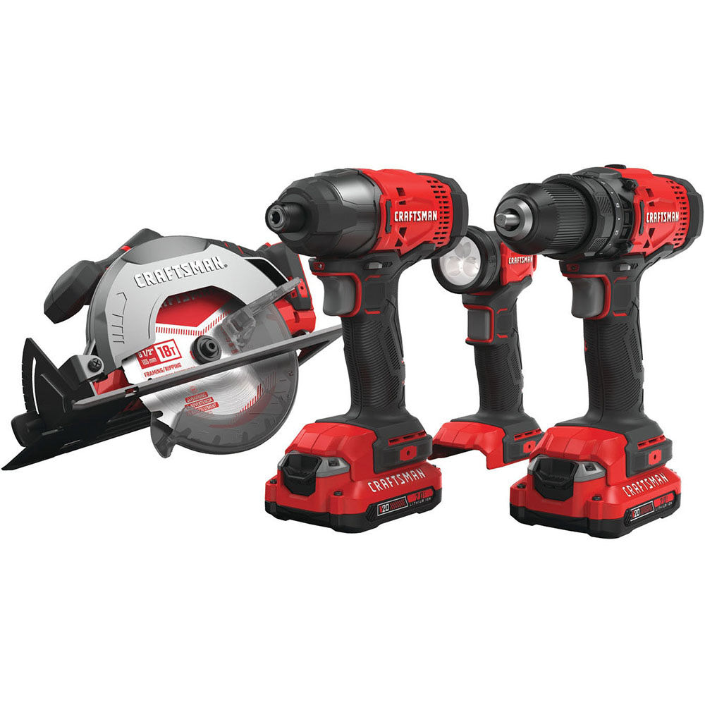 CRAFTSMAN V20 Cordless 4-Tool Combo Kit with 2 Batteries - CMCK401D2