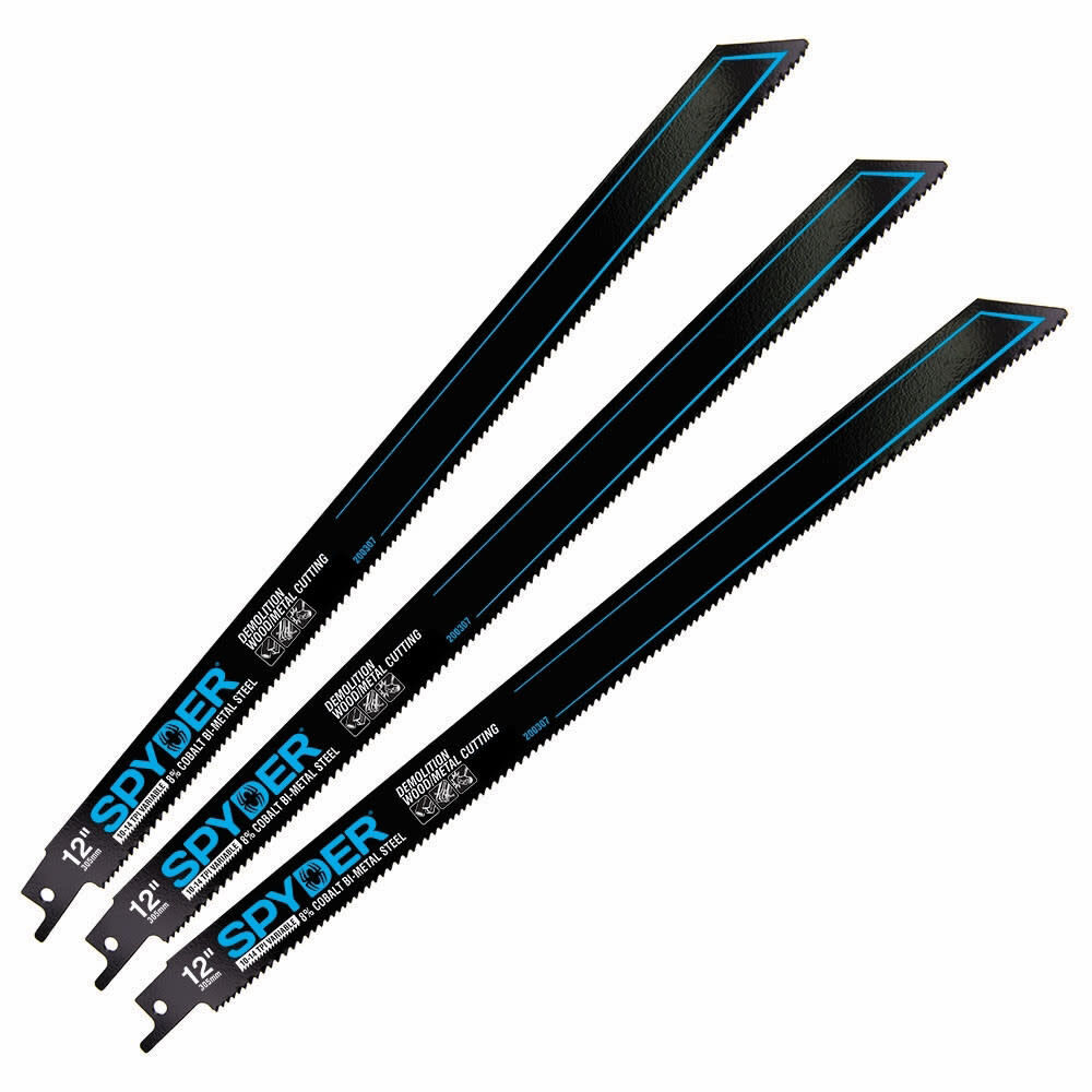 Spyder 12 Inch Reciprocating Blade, for Wood and Metal, 10/14 TPI, 3 Pieces - 200307