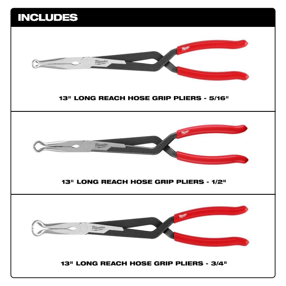 Milwaukee Long Reach Hose Grip Pliers 3pc Set 48 22 6563 - Image 3