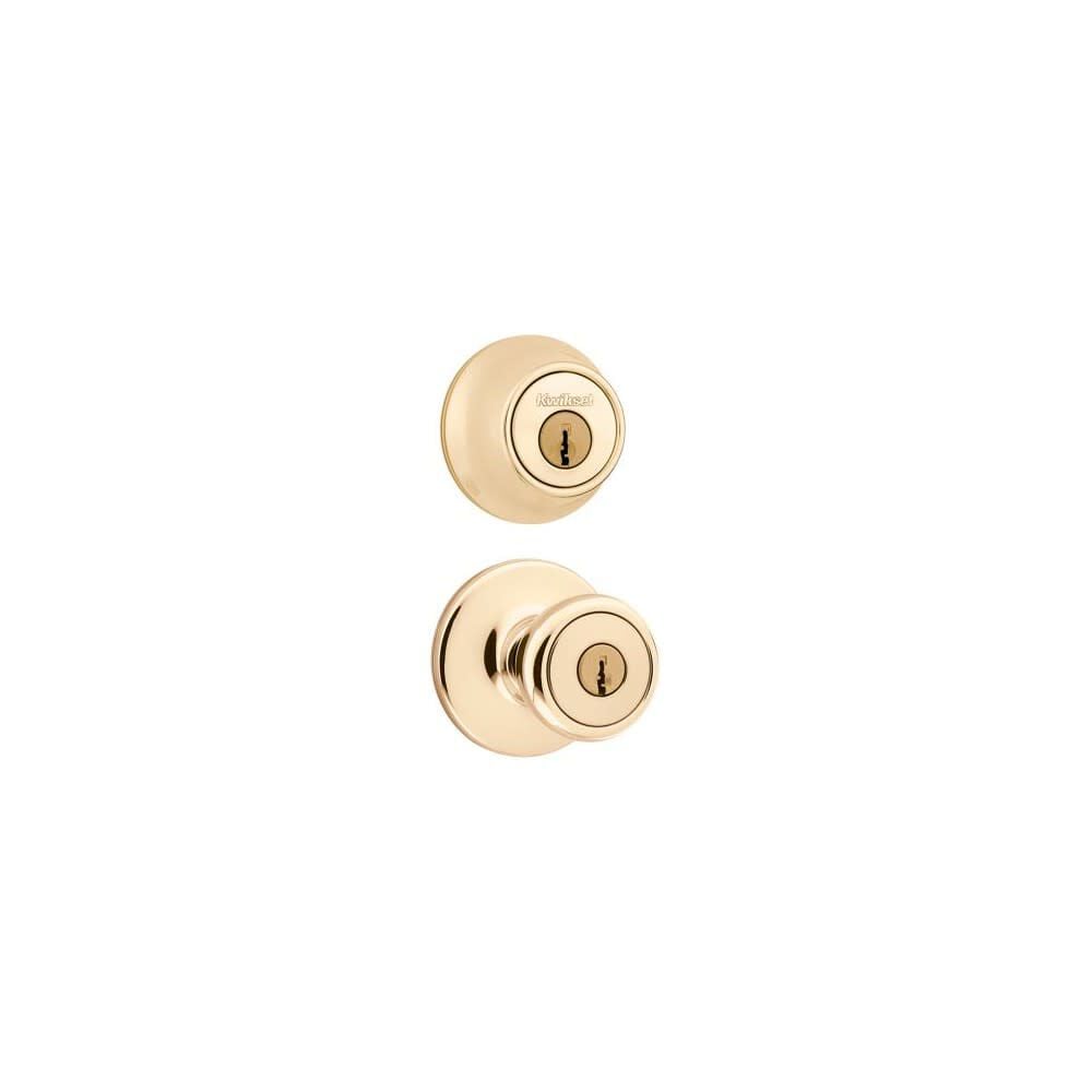 Kwikset Polished Brass Tylo Door Knob & Single Cylinder Deadbolt Set – 96900-253