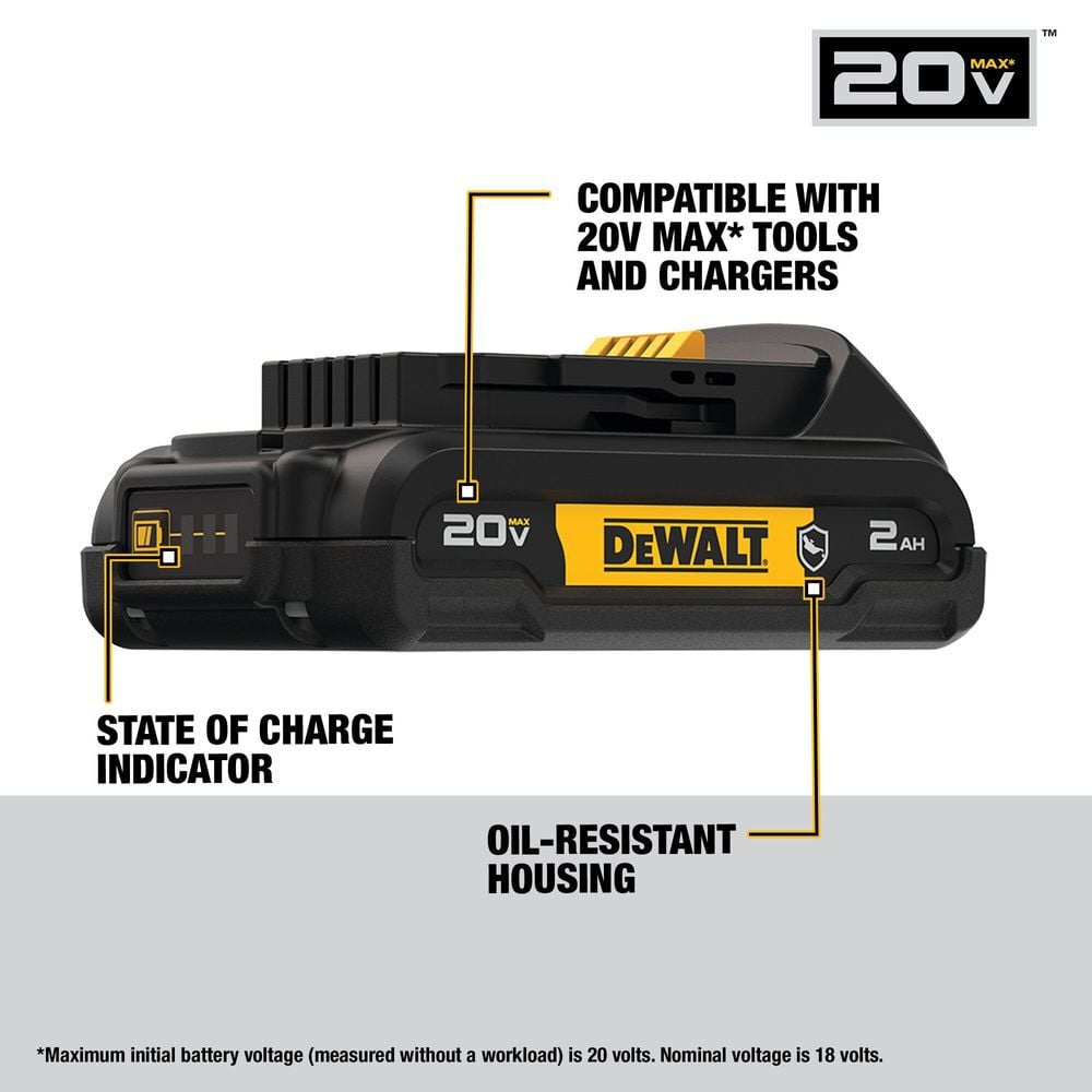 DEWALT 20V MAX 20V 2Ah Lithium Ion Power Tool Battery Pack with Fuel Indicator, large image number 2