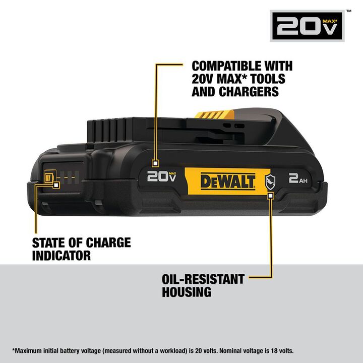 DEWALT 20V MAX 20V 2Ah Lithium Ion Power Tool Battery Pack with Fuel Indicator, large image number 1