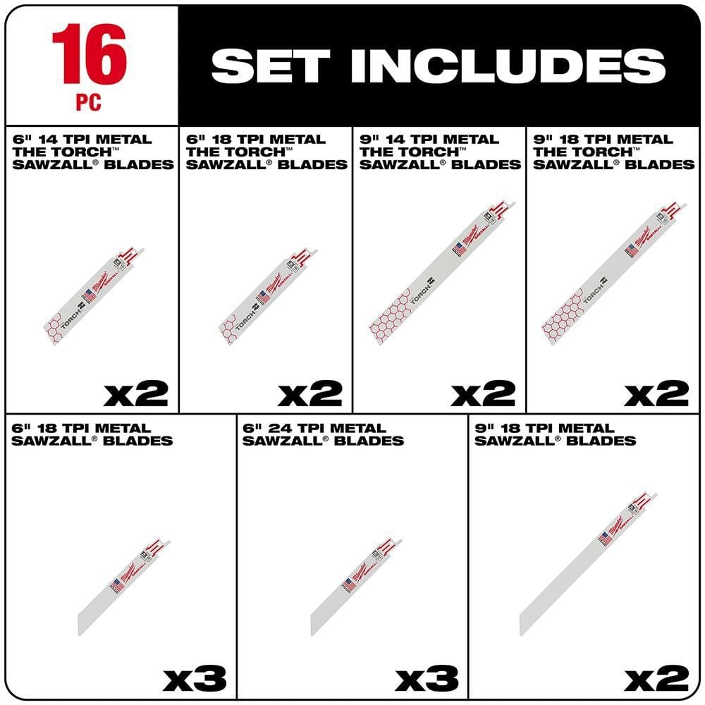 Milwaukee SAWZALL Metal Cutting Blade Set 16pc, large image number 2