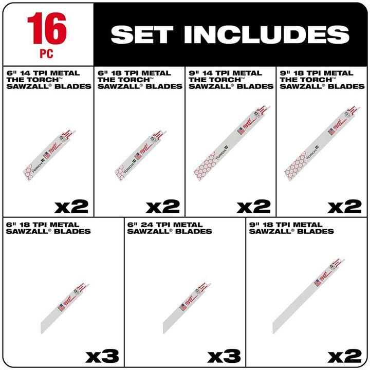 Milwaukee SAWZALL Metal Cutting Blade Set 16pc, large image number 1