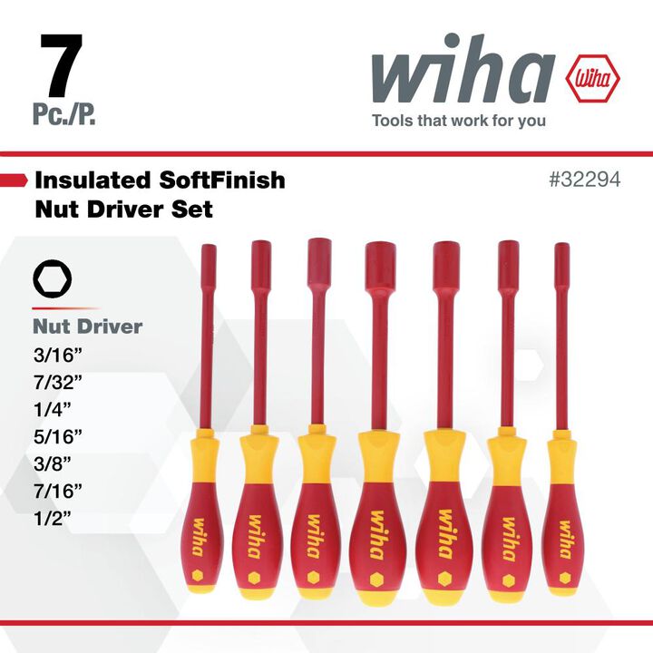 Wiha Insulated SoftFinish SAE Nut Driver Set 7 Pieces, large image number 2