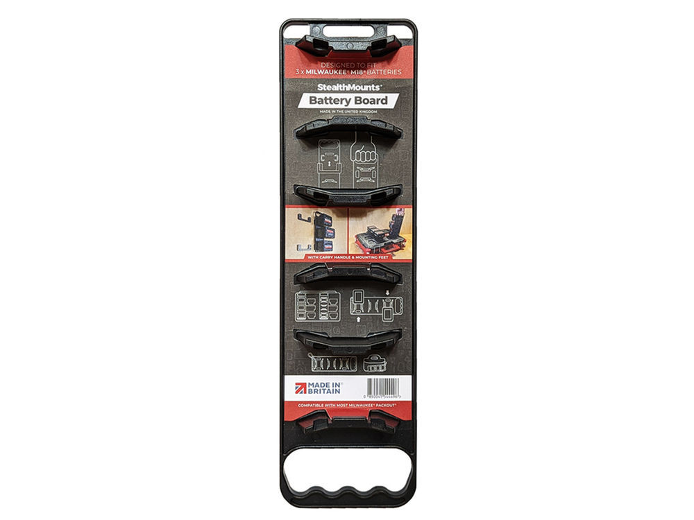 Stealthmounts Battery Board with Handle and Feet for Milwaukee Black - BD-MW18-HF-1