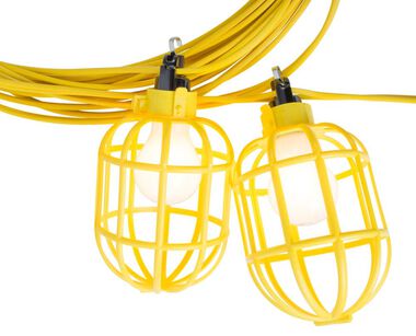 Bergen Industries 50 ft. 14/2 Flat Wire 5-Lamp Plastic Cage Temporary Light Stringer 10 ft. Centers Yellow, large image number 1